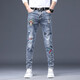 
AEMAPE high-end brand ripped print jeans men 2025 new slim straight-leg small foot embroidered versatile pants men sky blue 6626 28 2.1 feet