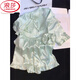 Langsha 2025 Новая пижама для женщин Лето-костюм Thin Cool Ice Silk Silk с короткими рукавами в стиле принцессы Ruffled Ruffual Home Clothing WLW-9221 [Шорты с короткими рукавами] M [Предлагается 80-100JIN [JIN равен 0,5 кг]]]