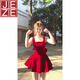 Jeze French Red Square Collar Sobe Robe pour femmes en été Nouveau style Niche jupe A-Line Temperament Jupe Robe rouge [Z Gente Style Sweet Fashion Vacation M