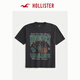 HOLLISTER【凉感印花T】25夏新款情侣宽松T恤男装女装KI323-5008 褪色黑色 S (175/92A)