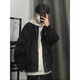 Qumile American hiphop bomber jacket for men and women in autumn and winter loose and trendy baseball uniforms high street handsome clothes jacket black L recommended 100-120Jin Jin equals 0.5 kg