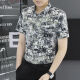 罗蒙夏季新款港风时尚潮流男士数码短袖衬衫印花薄款衬衣小众上衣 7029黑色 M  95-110斤