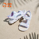 ANTA children's sandals, girls' shoes, 2025 new summer outdoor Velcro arch open-toe beach shoes, light fog purple/Anta white/colorful blue-2 37, shoe inner length 23.5cm