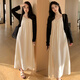 
Jingqi (JOYNCLEON) maternity suit spring and autumn 2025 new fashion loose strap suspender dress sun protection cardigan two-piece suit black cardigan + white apricot suspender skirt Jtz15606 M