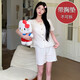 
S.SOFEA summer short-sleeved jacquard pajamas female princess style thin two-piece set Double short set DW683 blue flower (with chest pad) 180 XL (120-140Jin [Jin equals 0.5 kg])