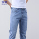 Lomon Jeans Men's Summer's Thin Pright Men's Stants растягивают повседневные мужские брюки Blue 33