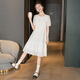 
Cypress House puff sleeve dress 2025 summer new women's fresh hollow spliced ​​round neck midi skirt