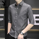 Playboy (PLAYBOY) 7-quarter sleeve shirt for men summer casual and versatile mid-sleeved vertical striped shirt trendy handsome short-sleeved slim-fitting inch shirt 682 gray XL 120-133Jin [Jin equals 0.5 kg]