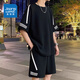 Jüdischer Sportanzug Herren Sommer dünne lose trendige Eisseide Kurzärärmelte T-Shirt Herren Shorts lässig zweiköpfige Herrenkleidung FKS653 Schwarzer Anzug XL etwa 130-150 Jin [Jin Equals Equals Equals Carnes] kann getragen werden