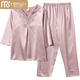 Modal spring and summer middle-aged mother pajamas for women with autumn ice silk, can wear mother-in-law silk thin two-piece set for middle-aged and elderly people ARM684 silver M Recommendation [75-90Jin [Jin equals 0.5 kg]]