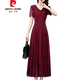 皮尔卡丹（pierre cardin）雪纺连衣裙女士装夏季2025新款高端品牌妈气质修身长款夏天长裙 酒红色 7371 M (104斤以下)