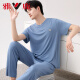 
Yalu pure cotton pajamas for men in summer short-sleeved trousers for home clothes for men in thin ice silk cool solid color set 2677* Short-sleeved + trousers L 100-120Jin [Jin equals 0.5 kg]
