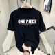 
LEE KIDS Japanese One Piece Nika Luffy cartoon peripheral short-sleeved men autumn teenager student round neck T-shirt top trend V1048 black S