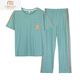 Pajama modal para mujeres en verano algodón puro manga corta delgada 2025 El nuevo algodón informal de verano se puede usar fuera de los pantalones ropa para el hogar 7374 frijoles verde XL [120140Jin [Jin iguala 0.5 kg]]]