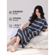 LangSha 2025 new nightgown with chest pad for women's summer short-sleeved large-size striped long dress 14110B L [No pilling and not fading]