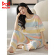 Cat Man (Miiow) Sommer Frauen Kurzarm Pyjama Set 100 reine Baumwollhosen Hauskleidung Vollte Baumwolle kann außerhalb Sommerstreifen Cartoon Y9717 m (vorgeschlagen 75-95jin [Jin gleich 0,5 kg]) tragen)