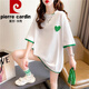 皮尔卡丹（pierre cardin）夏季假两件短袖t恤女纯·棉宽松刺绣上衣设计感中长款ins潮大尺码 1502蓝色 印花纯·棉 XL 140-165斤