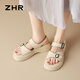 ZHR Sandalias de Suela Gruesa con Velcro para Mujer, Zapatos Ligeros de Verano para Mujer, Zapatos de Playa con Realce, KN117 para Mujer, Beige, 37