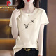 Pier Cardin pure cotton Chinese style white T-shirt for women, short sleeves loose simple and versatile ink printing summer 2025 new top trend 6193 leather powder short sleeve M (recommended 80-105 Jin [Jin equals 0.5 kg])