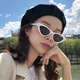 BENEUNDER Fishing under Banana Fishing Europe and America Retro Triangle Cat Eyes Sunglasses Women Korean Style Trendy Ins Disco Hot Girls Sunglasses Internet Celebrity Street Shooting Hip Hop Black Frame Gray Black Film-Shop Manager