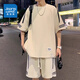 Jüdischer Sportanzug Herren Sommer dünne lose trendige Eisseide Kurzärärmelte T-Shirt Herren Shorts lässig zweiköpfige Herrenkleidung FKS653 Schwarzer Anzug XL etwa 130-150 Jin [Jin Equals Equals Equals Carnes] kann getragen werden