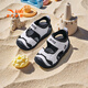 ANTA (ANTA) children's sandals, men's and women's baby shoes, 2026 summer velcro toe-cap anti-collision soft elastic beach shoes, baby toddler shoes, male black/snowflake white 0036-2 26, shoe inner length 16cm