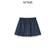 SUSHE Xunting retro movie-like cotton and linen stitching contrasting plaid jacket A-line skirt suit for women spring Qingming blue-skirt M