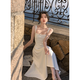 Zuxu white suspender dress for women 2025 new summer thin seaside vacation style mid-length skirt for women to look slim. White wide suspender dress for women. M (90-110Jin[Jin equals 0.5 kg])