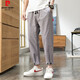 Pierre cardin casual pants for men's spring and autumn style tying linen nine-point pants loose cotton linen pure cotton thin summer versatile trousers K801-Military green M
