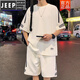 JEEP SPIRIT2025 new sports suit men's summer thin loose ice silk short-sleeved T-shirt men's shorts paired with two-piece set FKS653 white suit M about 90-110Jin [Jin equals 0.5 kg] can be worn
