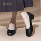 Signew (Signew) Dicke Fersen-Frauen-Single-Schuhe Leuchtmund Lederschuhe pendeln Frauenschuhe Sommer High Heels Q5009-12 Black 35