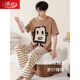 
Langsha pajamas men's summer pure cotton short-sleeved trousers men's cute cartoon thin fashion comfortable cotton home clothing set 689A M men's L size (suggested height 165-170C, weight 1