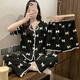 TUM! Ice silk pajamas for women in summer short-sleeved shorts trousers thin large size 200 Jin [Jin equals 0.5 kg] Fat MM loose three-piece set home clothes Yunduo cotton short length xme-1355 green with chest pad M size 80-95 Jin [Jin equals 0.5 kg]