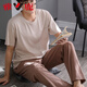 
Yalu pure cotton pajamas for men in summer short-sleeved trousers for home clothes for men in thin ice silk cool solid color set 2677* Short-sleeved + trousers L 100-120Jin [Jin equals 0.5 kg]