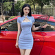 
Sexy women's clothing for nightclubs, sexy dress, bath massage, ear picking skirt, cheongsam technician work clothes, haze blue M [Suggestion 90-108 Jin [Jin equals 0.5 kg]]