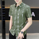 Hua Jiuqing Guangdong Piting Camisa de alta gama suelta Big Behly Men's New Style 2025 Camisa de manga corta para hombres de verano de manga corta y guapo 7027 Negro M 90-110Jin [Jin equivale a 0.5 kg]