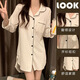 COLORFUL GEMS bean paste color pajamas for women new long-sleeved nightgown home clothes spring, summer and autumn boyfriend style 681# bean paste color shirt skirt 180 XL (110-125Jin[Jin equals 0.5 kg])