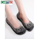 CARTELO genuine leather ethnic style light mouth shoes for women's shoes with non-slip beef tendon soft-soled cowhide leather single shoes with one foot flat heel middle-aged and elderly mothers' shoes yellow 9756 39