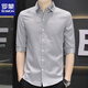 Romon Summer Summer Silk Quarter manga Camisa de la manga de la altura corta de manga corta para hombres Camisa de hombres delgada