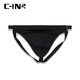C-IN2 summer new men's thong cotton plus modal U protruding buttocks, thin and sexy men's double thong 2325 001 black 1 pair L suitable for 2 feet 6-2 feet 7 waist (34-36 size)