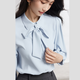 Lady Bird Blue Shirt Women's Chiffon Bow Ribbon Professional Wear Formal Inner Top Interview Shirt