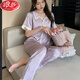浪莎（LangSha）宫廷风甜美少女蕾丝花边睡衣女春夏季2025冰丝短袖长裤家居服套装 高品质-YFY-9905【短袖长裤】 M 【建议80-100斤】