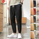 Pierre cardin casual pants for men's spring and autumn style tying linen nine-point pants loose cotton linen pure cotton thin summer versatile trousers K801-Military green M