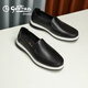 Goldlion Men's Shoes Shopping Mall Same Style Leather Shoes Light Cushioning Breathable Sleeve Business Casual Shoes G255410134AAB Black 41