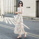 
Thin V-neck floral dress for women in 2025 summer new sweet waist-hugging long skirt for knees
