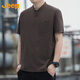 吉普（JEEP）短袖T恤男士莫代尔桑蚕丝凉感夏季休闲亨利领高端衣服男装 咖啡XL