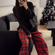 
S.SOFEA simple solid color pajamas for women in spring and autumn loose and comfortable home clothing set H897# Red Xiaoge 175 L