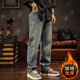 Chaotianshi hochwertige Retro-Jeans-Männer losen Frühling und Herbst Harem Hosen Herren Wash Elastic Langhose Retro Blue 34 [160-170jin [Jin entspricht 0,5 kg]]