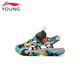Li Ning (LI-NING) children's shoes, children's sports sandals, summer style, men's and women's, fashionable, versatile mesh breathable Velcro trendy sports shoes, black/space-time blue/standard white 30-3 28