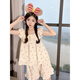 Yalu Summer mignon petite girl girl pyjamas suspense coton lin mince 2025 Nouvel ensemble de vêtements de petite maison 844 * ensemble d'amour rose s